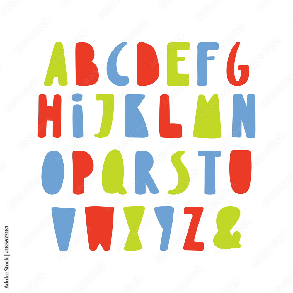 Hand drawn cute and bright latin alphabet. Make your own lettering. Isolated letters on white background. Vector illustration. Hand drawn cute and bright latin alphabet. Make your own lettering. Isolated letters on white background. Vector illustration.