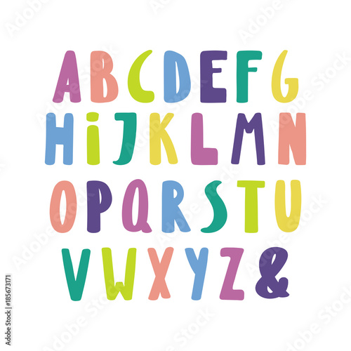 Hand drawn cute and bright latin alphabet. Make your own lettering. Isolated letters on white background. Vector illustration.