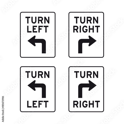 Turn left right arrow traffic road sign set