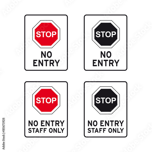 No entry stop traffic road sign set