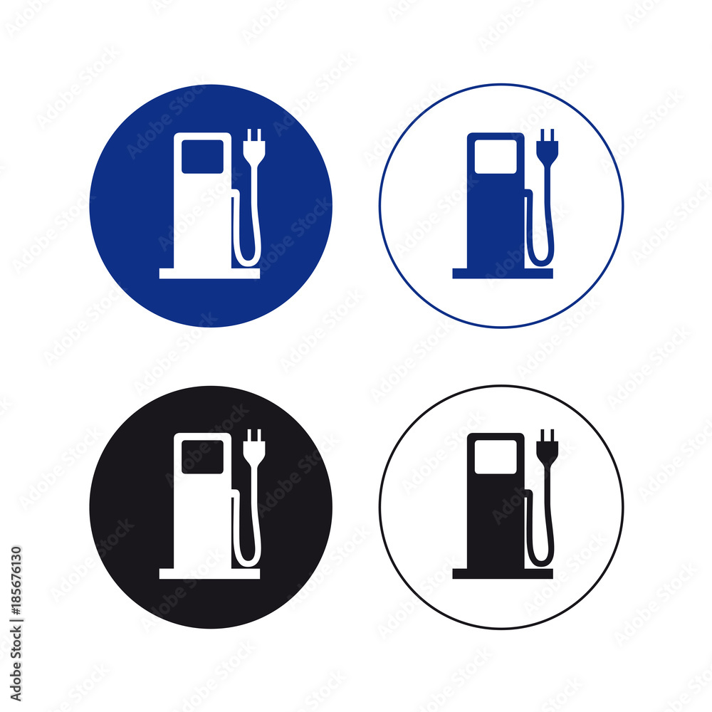 Electric car auto vehicle charging power station sign set Electric car auto vehicle charging power station sign set