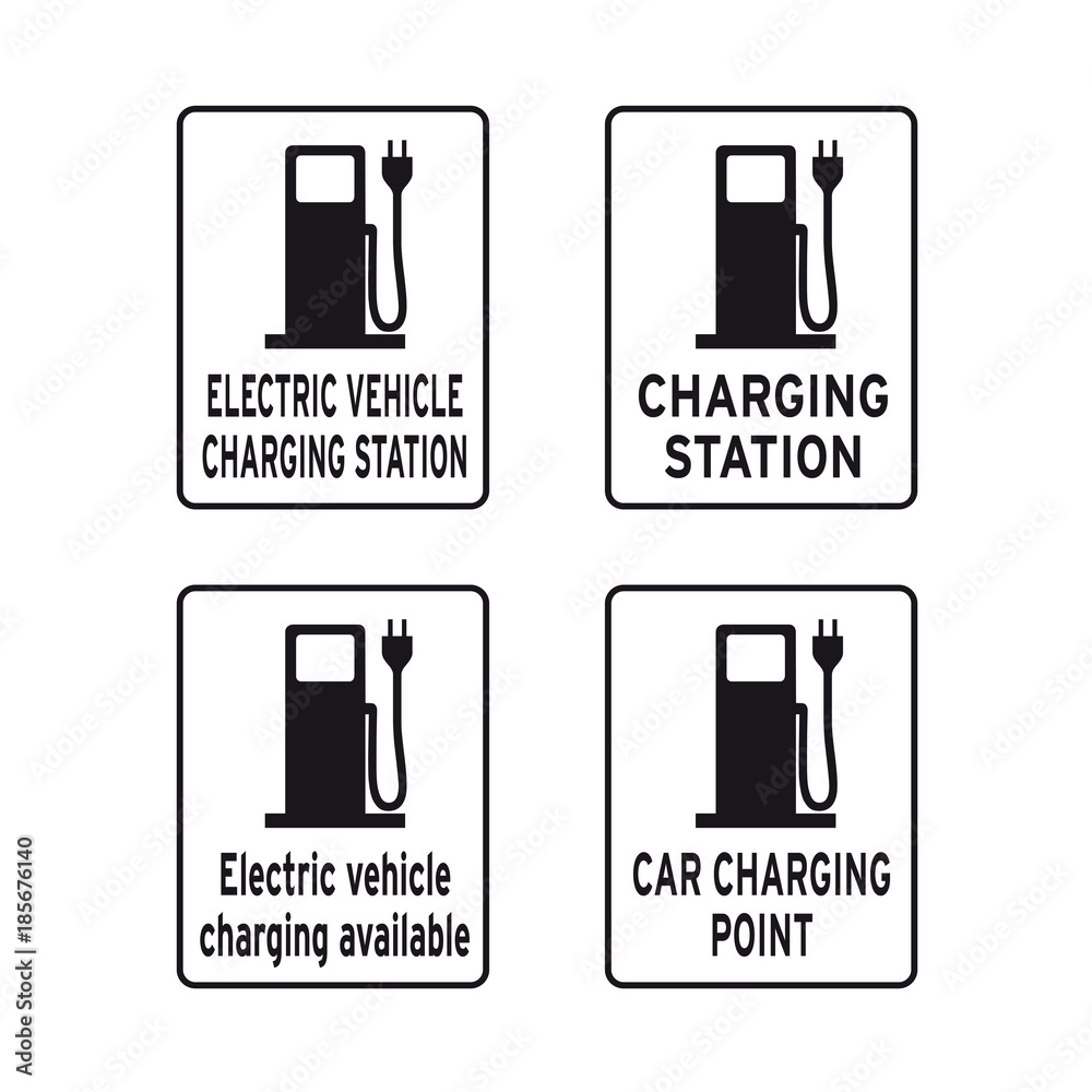 Electric car auto vehicle charging power station sign set Electric car auto vehicle charging power station sign set