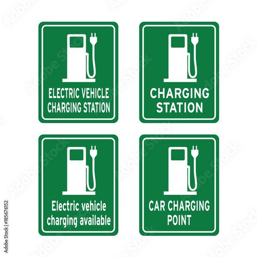 Electric car auto vehicle charging power station sign set photo