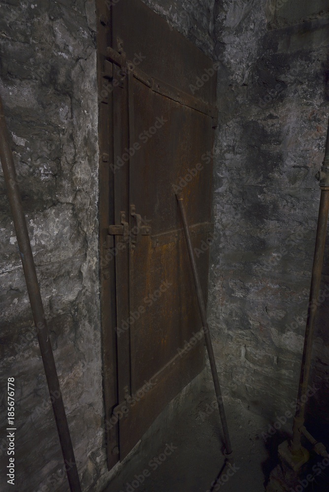 Fotografie Old Boiler room in dirty old basement of warehouse building with rust and trash