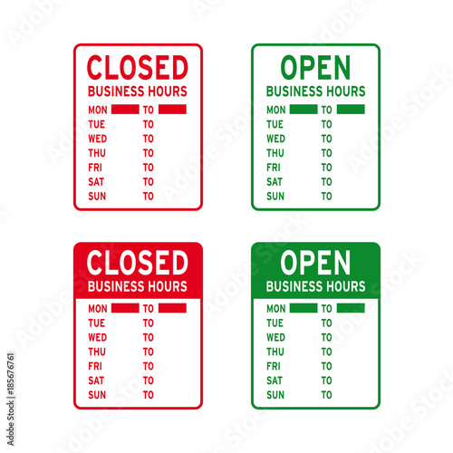 Closed open business hours sign set