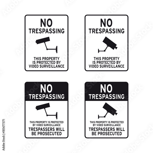 Private property no trespassing surveillance camera sign set