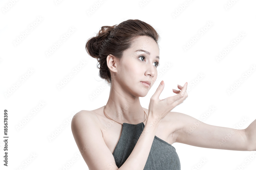 Beauty woman portrait. Portrait of a beautiful young Chinese Asian Oriental woman isolated in white. Looking confidence, studio shot. Beauty woman portrait. Portrait of a beautiful young Chinese Asian Oriental woman isolated in white. Looking confidence, studio shot.