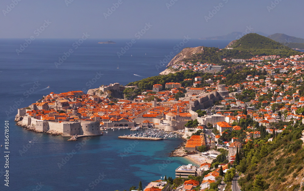 Dubrovnik, Croatia, view from the top, day, summer, sea, yachts Dubrovnik, Croatia, view from the top, day, summer, sea, yachts