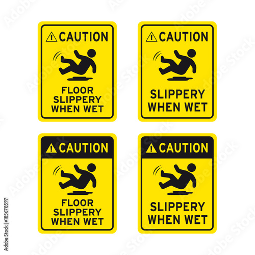 Caution floor slippery when wet step carefully sign set photo