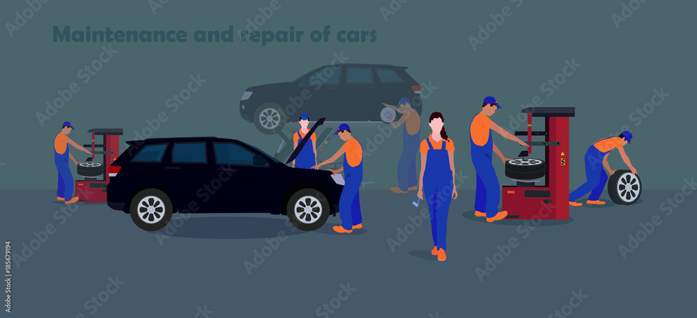 Naklejka premium Maintenance and repair cars