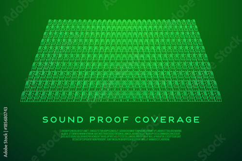 Wireframe model of sound proof coverage in music studio with soundproofing walls. Vector illustration