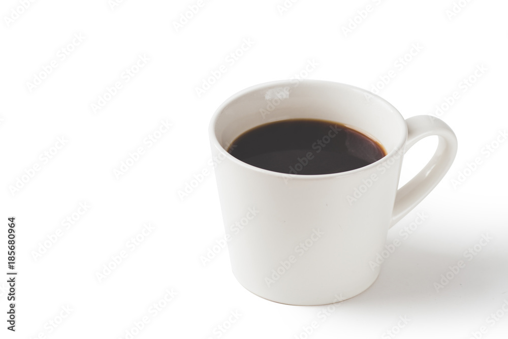 Black coffee in white mug isolated on white background with path. Black coffee in white mug isolated on white background with path.