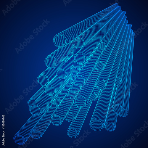 Wireframe low poly mesh construction metallurgy round tubes profile vector illustration