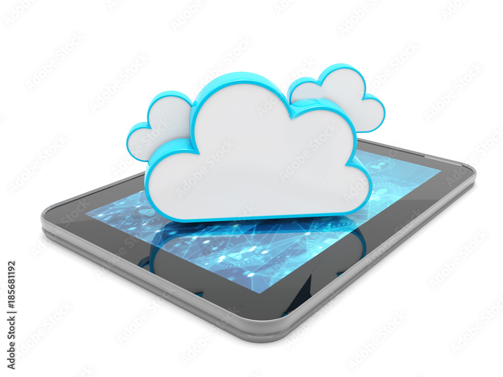 3d rendering Cloud computing concept, Cloud with tablet 3d rendering Cloud computing concept, Cloud with tablet