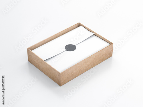 Brown kraft paper Gift Box Mockup with white wrapping paper and black  sticker label Stock Illustration | Adobe Stock