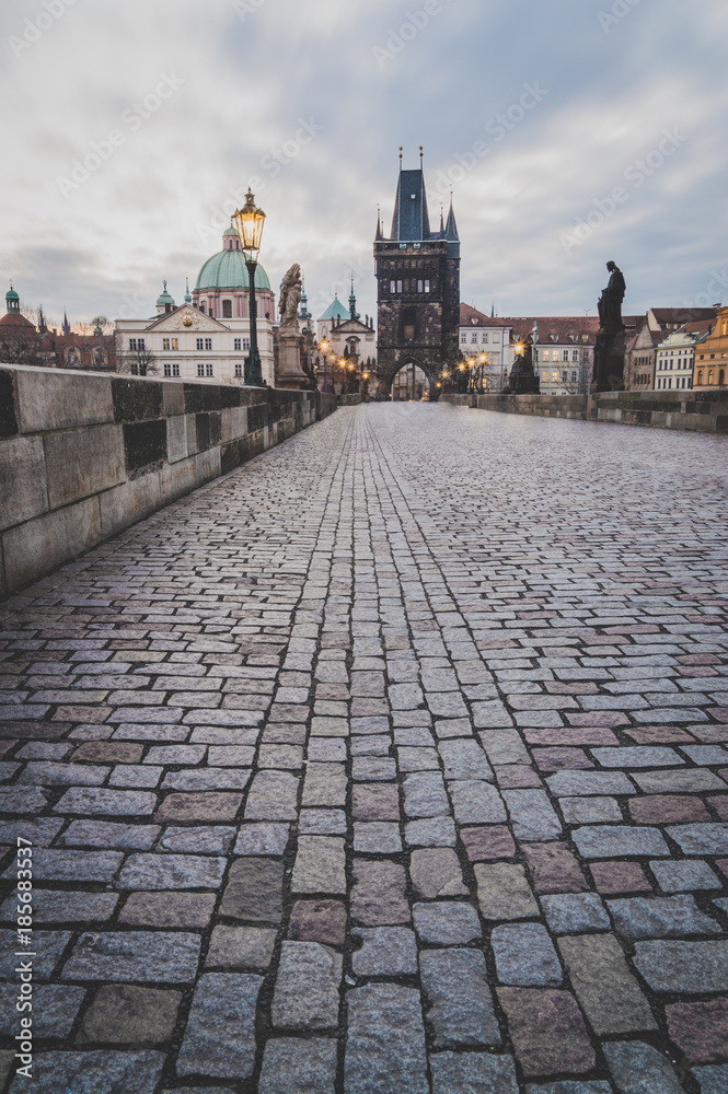 Morning on Charles Bridge Prague, Czech Republic