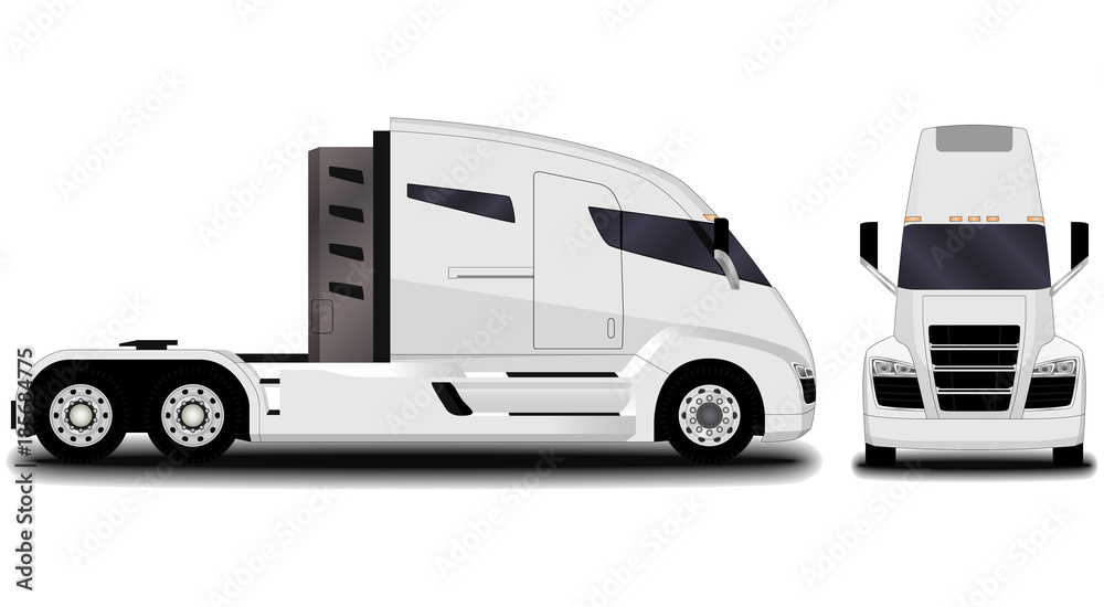 futuristic electric truck. front view; side view.