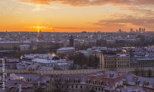 Sunrise in Prague. Early winter morning in Prague, Czech Republic