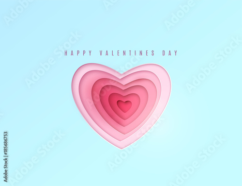 Heart paper cut multi red and pink color layers. Happy valentines day greeting