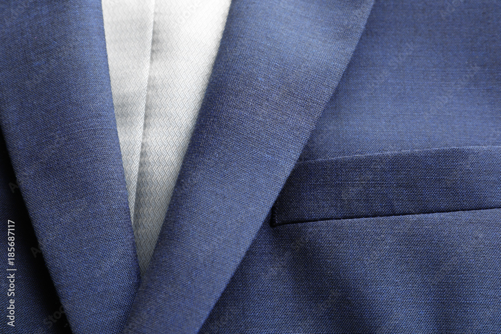 Collar of elegant custom-made suit, closeup