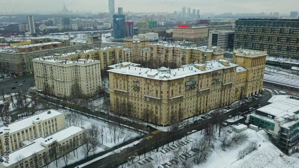 aerial panorama view of the classical moscow buildings during winter aerial panorama view of the classical moscow buildings during winter