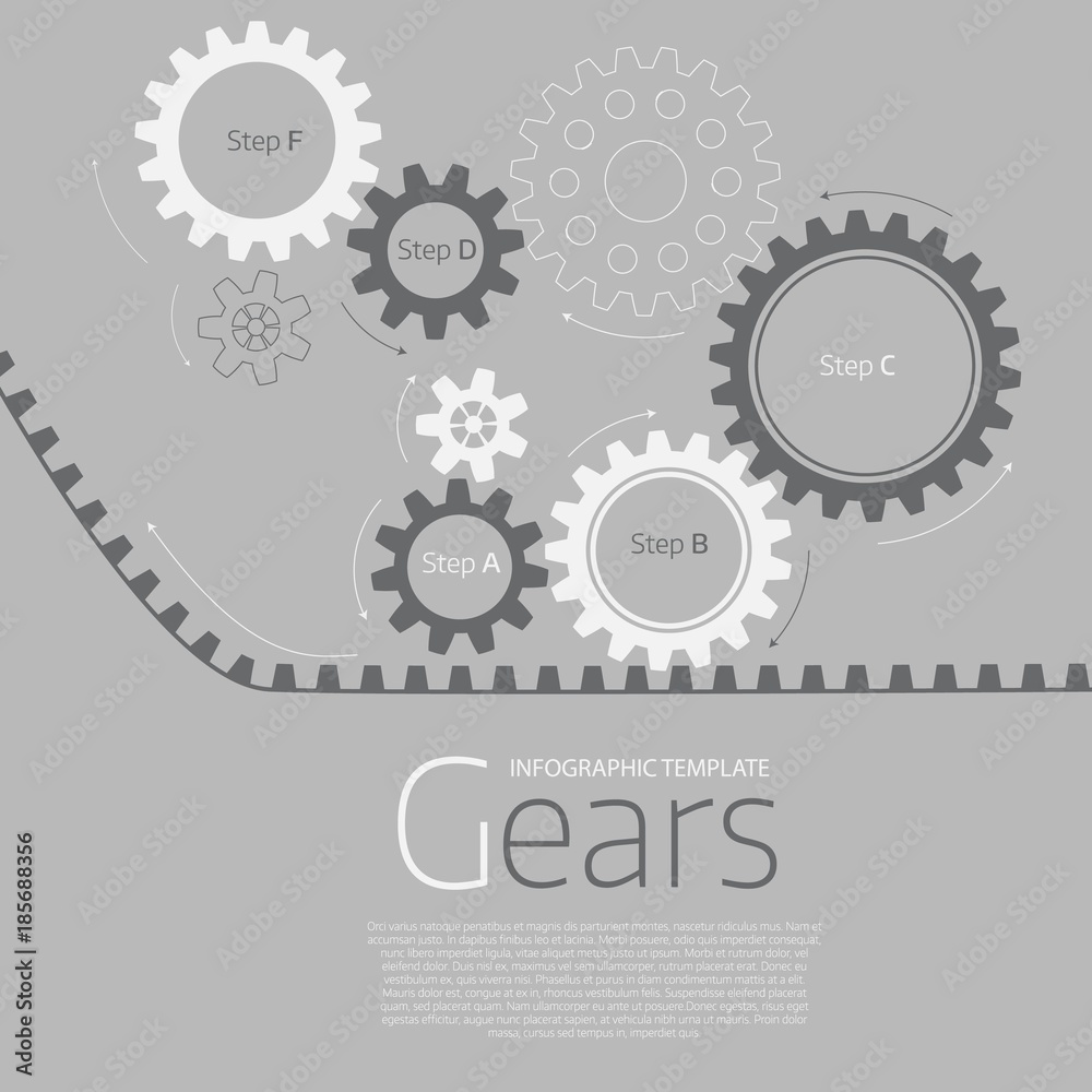 Vector infographic template with gears  on grey background