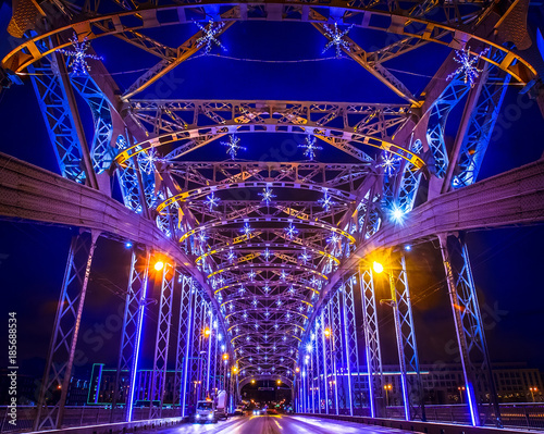 Bridges of Petersburg. SAINT PETERSBURG. Russia. Bridge with illumination. New Year's decorations of the city. Novgorod Saint-Petersburg.