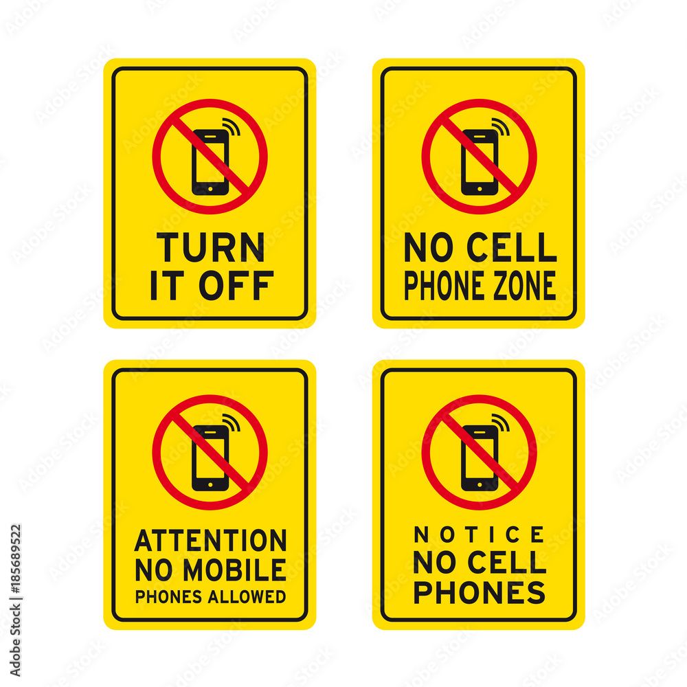 No cell phone or mobile allowed sign set No cell phone or mobile allowed sign set