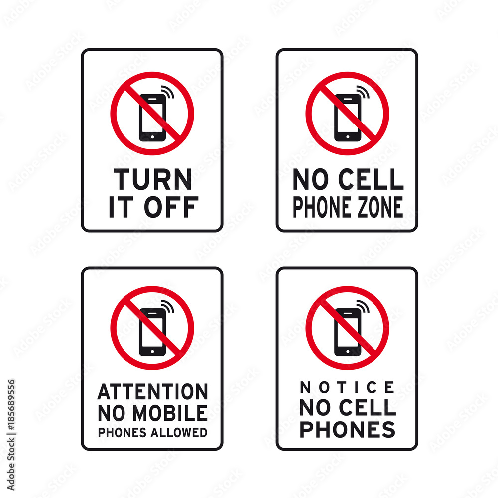 No cell phone or mobile allowed sign set No cell phone or mobile allowed sign set