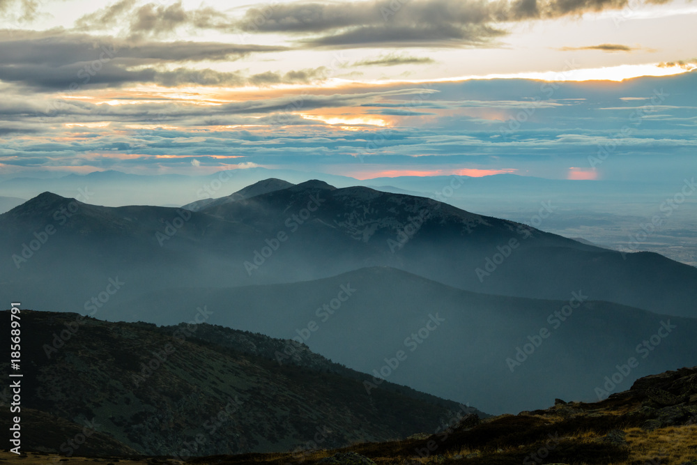 Sunset in the mountain. Sierra de Guadarrama. Spain