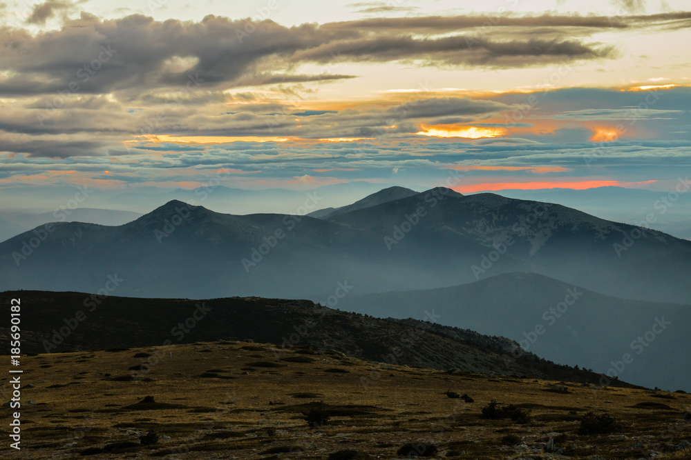 Sunset in the mountain. Sierra de Guadarrama. Spain
