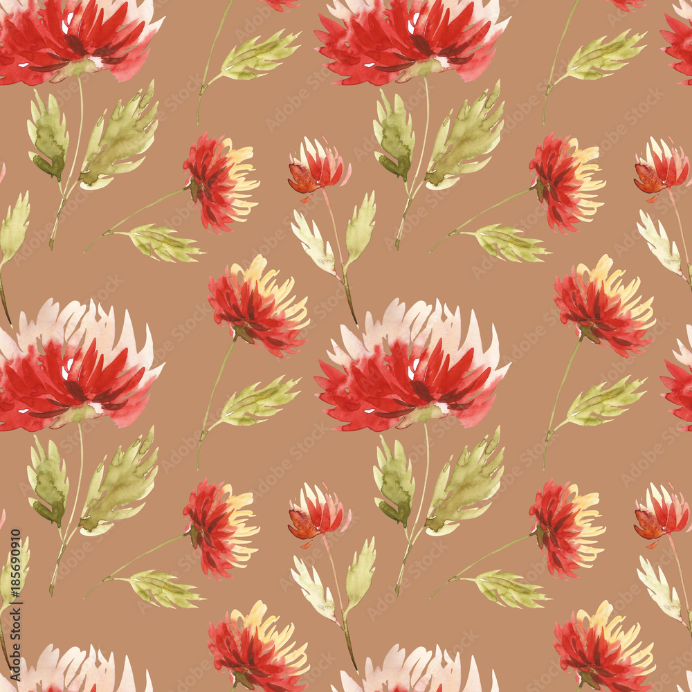 Cute Floral pattern in the aster flower. Motifs scattered random. Seamless texture. Elegant template for fashion prints. Printing with pink flowers. Brown background.
