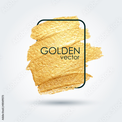 Gold grunge texture in a frame. Smear with an artistic brush. A brilliant festive pattern. Light background. Vector abstract image. A high resolution.