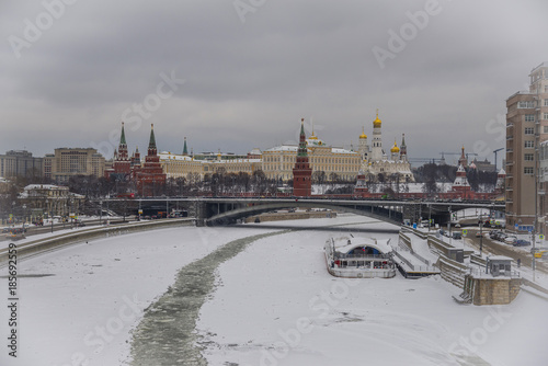 Winter view of the Moskva River and Moscow Kremlin