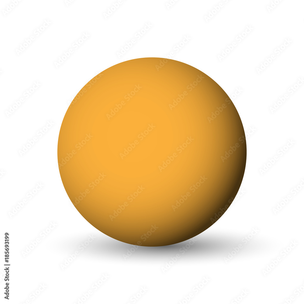 Orange sphere, ball or orb. 3D vector object with dropped shadow on white background.