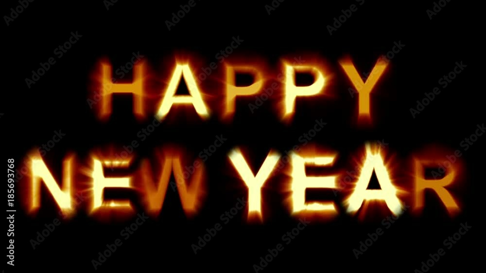 Happy New Year - orange light letters - strong shimmering and flickering loop animation - isolated
