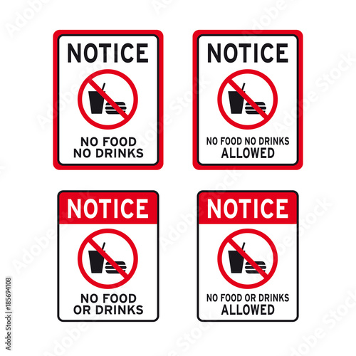 No food no drinks sign set