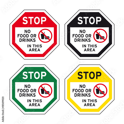 Stop no food no drinks sign set