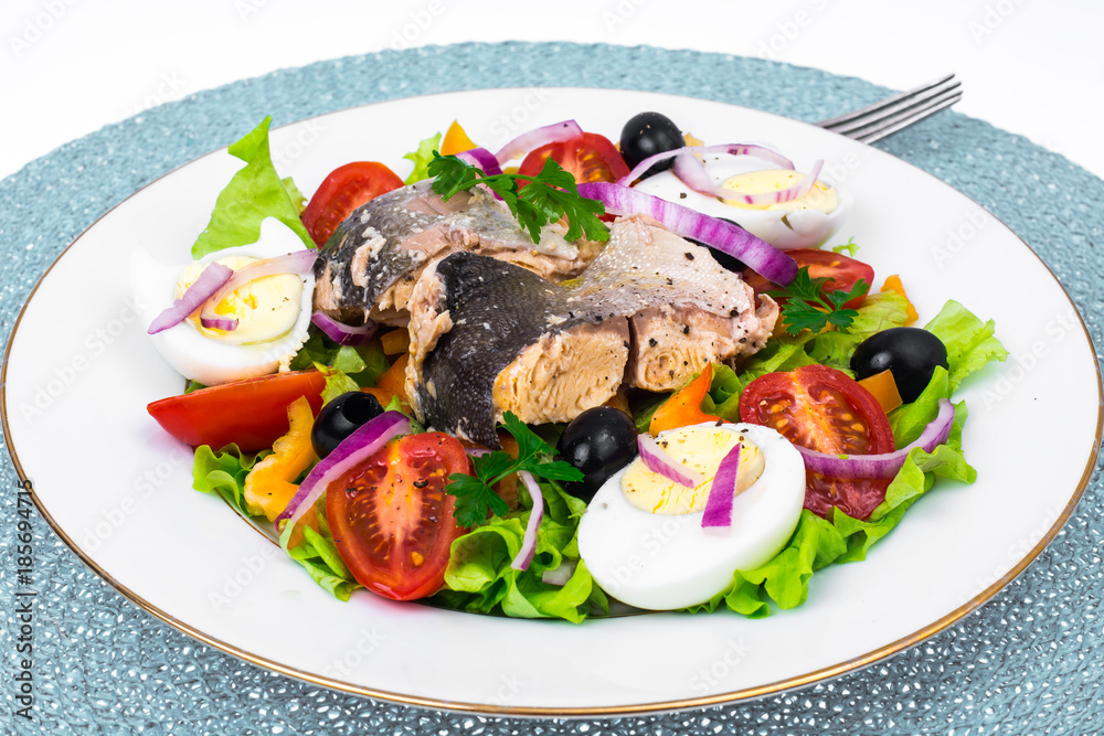 Tasty vegetable salad with canned fish Tasty vegetable salad with canned fish