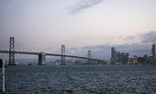 Oakland Bay Bridge, sunset skyline - San Francisco, SF, California, CA, USA