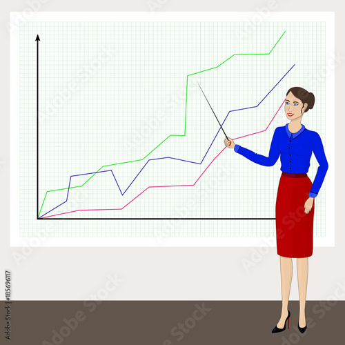 Young girl in business clothes Business review. Leading news Economic review A girl in a skirt, a woman in a blouse Business style The girl in shoes Lecturer at the University Economic Observer EPS10