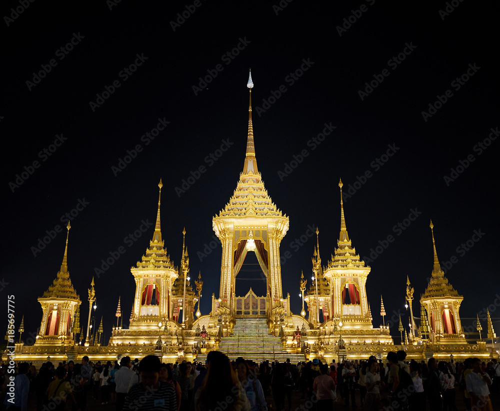 Bangkok, Thailand - December 22, 2017 : The Royal Crematorium for King Bhumibol Adulyadej at Sanam Luang prepared to be used as The royal funeral Cremation Ceremony Bangkok Thailand Pra May Ru Maat