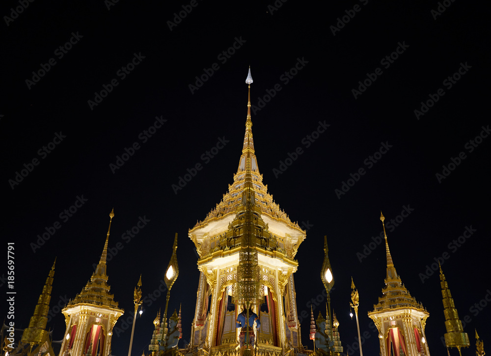Bangkok, Thailand - December 22, 2017 : The Royal Crematorium for King Bhumibol Adulyadej at Sanam Luang prepared to be used as The royal funeral Cremation Ceremony Bangkok Thailand Pra May Ru Maat