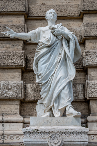 Statue of a nobel Roman lawyer Cicero, in front of the Palace of Justice, Rome, Italy