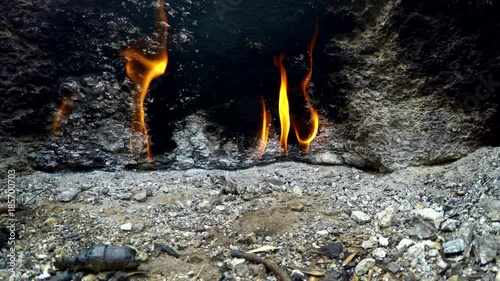 Geological feature on the Yanartas (Chimera) mountain in Turkey on the slope of which natural gas burns continuosly.