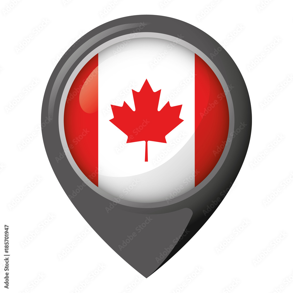 Icon representing location pin with the flag of Canada. Ideal for catalogs of institutional materials and geography Icon representing location pin with the flag of Canada. Ideal for catalogs of institutional materials and geography