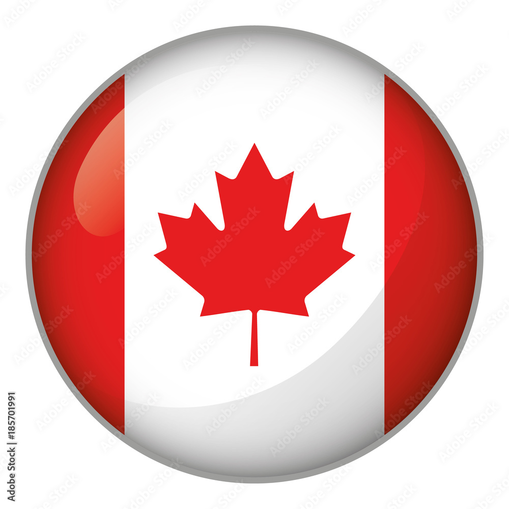 Icon representing round button flag of Canada. Ideal for catalogs of institutional materials and geography