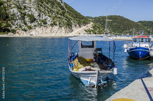 close-up of fishing boat in the port of frikes ithaka © MAEKFOTO