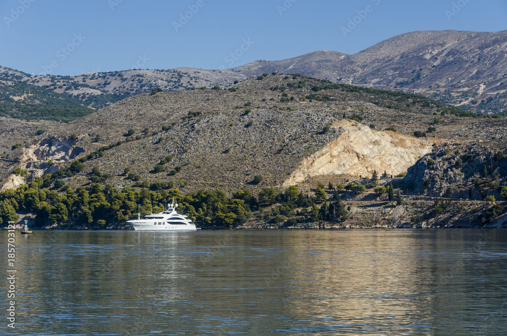 yacht sailing in the vicinity of the city of argostoli Ithaka