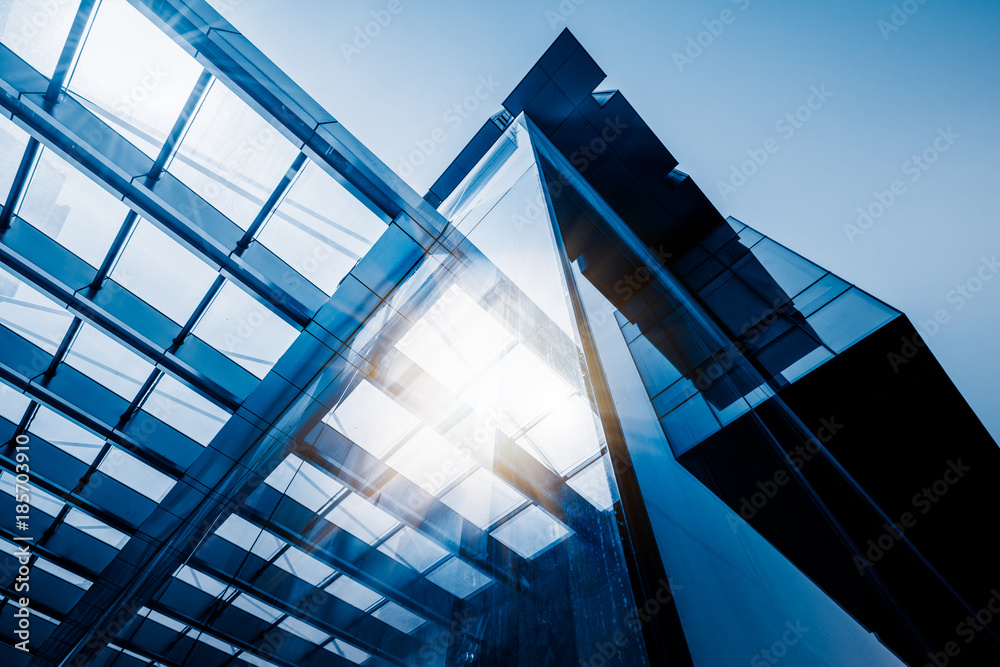 Obraz premium detail shot of modern business buildings in city